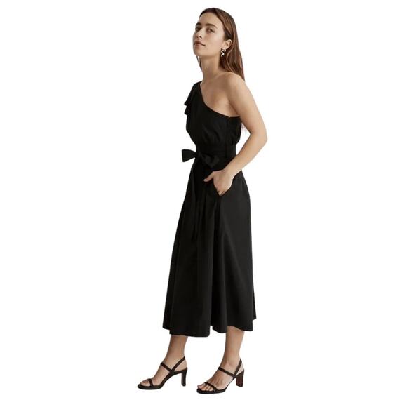 MADEWELL Ruffled One-Shoulder Midi Dress in Black - Picture 2 of 10
